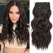 voordelige Clip-in-extensies-Synthetische uitbreidingen Klemmen Synthetisch haar Lang Haarextensies Clip-in 4 stuks Zacht Hittebestendig Pluizig Dames