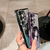 お買い得  サムスン用ケース-電話 ケース 用途 サムスンのギャラクシー S24 S23 Ultra Plus S23 S22 S22 プラス ウルトラ S25ウルトラ バックカバー 磁気吸着ケース スタンド付き ワイヤレス充電をサポート ブリンブリングリッターシャイニー TPU