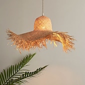 cheap Pendant Lights-Pendant Light Rattan Lampshades Japanese Style Living Room DIY Basket Lamp Straw Hat Design Chandelier Bohemian Hand Woven Ceiling Hanging Light for Kitchen Dining Room Foyer Bedroom 110-240V