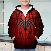 billiga Pojkens 3D-djur-Halloween Pojkar 3D SPIDER Huvtröja Kappa Ytterkläder Långärmad 3D-tryck Höst Vinter Mode Streetwear Häftig Barn 3-12 år Utomhus Ledigt Dagligen Normal