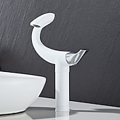 abordables Classiques-Robinet de lavabo de salle de bain incurvé pour vasque, robinets de bain à un trou à poignée unique avec interrupteur d&#039;eau chaude et froide, valve en céramique à l&#039;intérieur