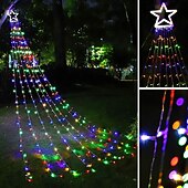 abordables Luces de Navidad-Cadena de luces para árbol de Navidad, decoración al aire libre, cadena de luces de estrellas, 8 modos de enchufe, 350 led, cascada, árbol de Navidad, topper de estrella, luz de hadas para patio,