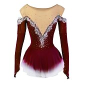 voordelige Schaatsjurken-Kunstschaatsjurk Dames Voor meisjes Schaatsen Jurken Geel Roze Donker paars Lapwerk Netstof Spandex Hoge Elasticiteit Wedstrijd Kunstschaatskleding Kristal / Bergkristal Stom licht Modieus Lange mouw