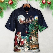 Christmas Men's Santa Claus Printed Shirts Santa Claus Tree Casual Outdoor Street Fall Turndown Short Sleeve Dark Navy S M L Shirt4