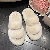levne Domácí pantofle-fuzzy pantofle z paměťové pěny útulné plyšové domácí pantofle nadýchané chlupaté domácí boty s otevřenou špičkou vnitřní venkovní skluzavka pantofle