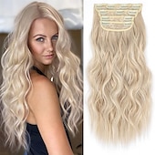 preiswerte Clip-in-Erweiterungen-Synthetische Erweiterungen Clips Synthetische Haare Lang Haar-Verlängerung Einclipsen 4 Stück Weich Hitze Resistent Flauschige Damen
