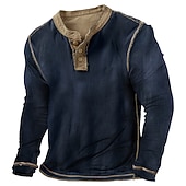 Men's Button T Shirt T Shirt Henley Shirt Tee Top Long Sleeve Henley Spring &  Fall Raglan Sleeve Fashion Designer Basic Patchwork Vacation Street Going out Navy Blue Top Tee for Men3