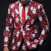 cheap Men&#039;s Print Blazers-Penguin Business Men&#039;s Coat Blazer Work Wear to work Going out Fall &amp; Winter Turndown Long Sleeve Red Blue S M L Polyester Weaving Jacket