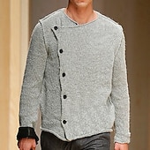 preiswerte Herren Strickjacke-Herren Pullover Strickjacke Pullover Jacke Grobstricken Stricken Standard Button-Down Solide / einfarbig Rundhalsausschnitt Bekleidung Herbst Winter Hellgrau M L XL