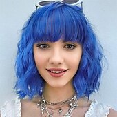 Χαμηλού Κόστους Συνθετικές Trendy Περούκες-ροζ περούκα με κτυπήματα κοντές μπομπ κυματιστές παστέλ ροζ περούκες για γυναίκες με σγουρά μπομπ συνθετική φυσική εμφάνιση περούκες για κορίτσια καθημερινής χρήσης