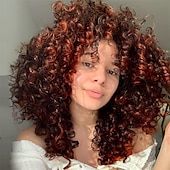 economico Parrucche trendy sintetiche-parrucche ricci per donne nere - parrucca riccia afro crespa con frangia biondo bicolore misto marrone colore parrucche sintetiche resistenti al calore parrucche per feste di Natale