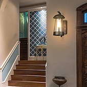 abordables luces de pared al aire libre-Aplique de pared impermeable, lámpara de pared antigua resistente a la intemperie, lámpara de pared LED para exteriores con pantalla de vidrio, aplique de pared de metal con casquillo e27 110-240v