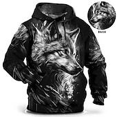 abordables Sudaderas con capucha para hombre-Hombre Animal Lobo Sudadera Sudaderas Sudadera Manga Larga Sudadera con capucha Con Capucha Diario Impresión 3D Festivos Noche Ropa de calle Rojo Azul Piscina Estampado Primavera &amp; Otoño Diseñador