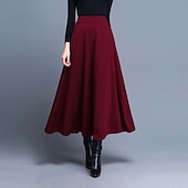 tanie Zwykłe spódnice-Damskie Spódnica Linia A Huśtawka Elegancja Moda Midi Wysoka talia Spódnice Solidne kolory Kieszeń Ulica Codzienny Wino Czarny Czerwony Zima Poliester
