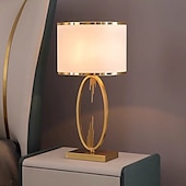 cheap Bedside Lamp-Table Lamp Light Luxury Bedroom Bedside Lamp Large Table Lamps with Drum-Shaped Fabric Lampshades Study Room Office Night Light
