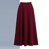 tanie Zwykłe spódnice-Damskie Spódnica Linia A Huśtawka Elegancja Moda Midi Wysoka talia Spódnice Solidne kolory Kieszeń Ulica Codzienny Wino Czarny Czerwony Zima Poliester