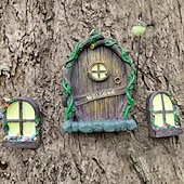 tanie rzeźby i posągi ogrodowe-miniaturowe wróżkowe okno i drzwi do domu dla drzew śliczne miniaturowe wróżkowe ogrody śliczne dekoracje w kształcie drzewa drzwi ogrodowe kreatywne świecące dekoracje w kształcie drzewa bajkowe