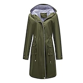 economico giacca con cappuccio-Per donna Trench Esterno Strada Giornaliero Autunno Inverno Lungo Cappotto Standard Anti-pioggia Tenere al caldo Traspirante Moda Moderno Informale Giacca Manica lunga Liscio A cordoncino Con tasche