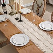 economico Runner da tavolo-Runner da tavolo in misto cotone e lino decorazione per il tavolo da pranzo, runner da tavolo in stile rustico con bandiera da tavolo per cene di nozze e feste