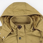 cheap Sport Jacket-Men&#039;s Winter Jacket Winter Coat Work Jacket Outdoor Street Windproof Warm Drawstring Winter Solid Colored Fashion Keep Warm Stand Collar Regular Cotton Fleece Black Army Green Khaki Jacket