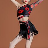 abordables Tenues de danse latine-Danse latine Tenues de Danse pour Enfants Danse de la salsa latine Jupes Gland Fille Utilisation Usage quotidien manche longue Taille moyenne Chinlon