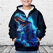 billiga Pojkens 3D-djur-Pojkar 3D Dinosaurie Huvtröja Kappa Ytterkläder Långärmad 3D-tryck Höst Vinter Mode Streetwear Häftig Barn 3-12 år Utomhus Ledigt Dagligen Normal