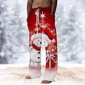 お買い得  クリスマスシーン衣装-クリスマスハワイアンパンツ 男性用 スノーフレーク柄 巾着ゴムウエスト カジュアル パーティーイブニングウェア クリスマスパーティー ビーチウェア ストレートレッグパンツ 3Dプリント ホワイト ワイン ルビーレッド
