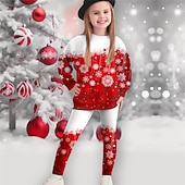 Недорогие Детские рождественские наборы-Девочки 3D Каждый В снежинку Рождественские наборы Комплект из толстовки и леггинсов Набор Длинный рукав 3D печать Осень Зима Активный Мода Повседневные Дети 3-12 лет Вырез под горло