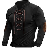 billiga grundläggande t-shirts-Herr Henleytröja T-tröja Långärmad tröja Långärmad Henley Sommar Färgblock Mode Designer Grundläggande Spetsknuten Semester Gata Utekväll Mörkgrå Svart Blå Topp t-shirt för män