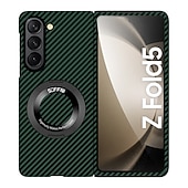 Недорогие Чехлы для Samsung-Чехол для телефона для Samsung Galaxy Z Fold 6 Z Fold 5 Z Fold 4 Z Fold 3 Z Fold 2 Книжка с подставкой Полноразмерная защитная установка Беспроводная зарядка Углеродное волокно
