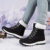 cheap Snow &amp; Winter Boots-Women&#039;s White Winter Snow Boots with Faux Fur Lining and Lace-Up Design - Waterproof and Insulated Cold Weather Footwear