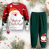 billiga Pojkens 3D Vision &amp; Geometri-Pojkar 3D jultomten Sweatshirt &amp; Sweatpants Set Set Långärmad 3d-utskrivning Höst Vinter Aktiv Mode Häftig Polyester Barn 3-12 år Rund hals Utomhus Gata Semester Normal