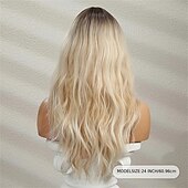 economico Parrucche trendy sintetiche-Parrucche bionde lunghe con ombre ombre Parrucche ondulate a strati dall&#039;aspetto naturale per le donne Parrucche per capelli resistenti al calore Parrucche sintetiche per feste cosplay Parrucche per