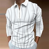 abordables Polo geométrico para hombre-Hombre Geométrico Camisetas polo con cremallera Camiseta de golf Manga Larga Camisas de polo Camisas con cuello Casual Ropa de vacaciones Ropa formal Ropa de festival Impresión 3D Polo con cremallera