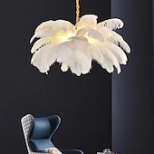 economico Lampadari-Lampadario A Sospensione A Led Splendido Lampadario A Sospensione Con Bouquet Di Piume Di Struzzo Bianche Extra Large, Lampadario A Sospensione Romantico Per La Camera Da Letto Del Ristorante
