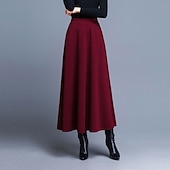 tanie Zwykłe spódnice-Damskie Spódnica Linia A Huśtawka Elegancja Moda Midi Wysoka talia Spódnice Solidne kolory Kieszeń Ulica Codzienny Wino Czarny Czerwony Zima Poliester
