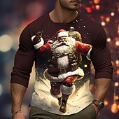 levne Santa Claus tričko-Vánoce Pánské Grafika Ježíšek Tričko Dlouhý rukáv tričko 3D tisk Tričkový Košile Módní Designové Na běžné nošení Outdoorové sporty Dovolená Jdeme ven Černá Žlutá Bordó Jaro &amp; podzim Oblečení S M L XL