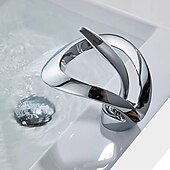 お買い得  浴室・洗面台用水栓金具-ウォーターフォールバスルームシンク蛇口、センターセット湾曲シングルハンドルワンホールバスタップ、温水および冷水スイッチ付き、セラミックバルブ内部
