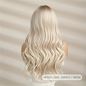 voordelige Synthetische trendy pruiken-synthetische pruik krullend middendeel pruik lang blond synthetisch haar dames modieus ontwerp natuurlijk gemakkelijk mee te nemen blonde kerstfeestpruiken