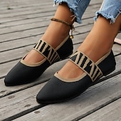 cheap Women&#039;s Flats-Women&#039;s Black Knit Mary Jane Flats – Pointed Toe Stretch Fabric Casual Shoes with Geometric Straps for Work, Travel &amp; Daily Wear