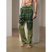 お買い得  家-男性用 カラーブロック 牛 グラフィック リネンパンツ ズボン バギーパンツ ミディアムウエスト ストリートファッション ハワイアン デザイナー カジュアル 日常 祝日 ドローストリング 弾性ウエスト 3Dプリント 秋 春夏 3Dプリント ブルー グリーン カーキ色