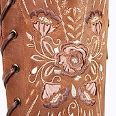 levne Cowboy &amp; Western Boots-dámské hnědé vyšívané šněrovací kovbojské boty nad kolena, westernový styl pro ležérní outfity a country akce