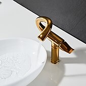 abordables Classiques-Robinet de lavabo de salle de bain incurvé pour vasque, robinets de bain à un trou à poignée unique avec interrupteur d&#039;eau chaude et froide, valve en céramique à l&#039;intérieur