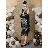 olcso Ruhák-Ordító 20-as évek 1920-as évek Térdig érő Flapper ruha Ruhák Koktélruha A nagy Gatsby Esküvői Vendég Flitter Kollázs Jelmez Női Esküvő Parti Esküvői vendég Felnőttek Hazatérő ruhák