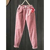 Women's Skinny Fleece Pants Corduroy Pants Streetwear Simple Casual Full Length Mid Waist Plain Pocket Elastic Waist Thermal Warm Comfort Soft Micro-elastic Vacation Valentine's Day Street Black Pink 8