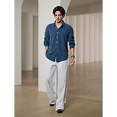 cheap Luxury Linen Shirts-10% Linen Button-Down Men&#039;s Shirt Linen Shirt White Pink Navy Blue Long Sleeve Solid Color Collar Spring &amp; Summer Casual Daily Clothing Apparel