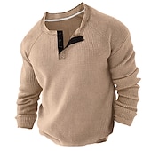billiga Casual Henley T-shirt-Herr Waffle Henley Shirt Henleytröja T-shirts Långärmad tröja Slät Henley Sport Arbetskläder Långärmad Button-Down Kläder Mode Streetwear Ledigt