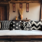 billiga geometrisk stil-svart vit dubbelsidigt kuddfodral 1 st mjukt kuddfodral kuddfodral örngott för soffa sovrum vardagsrum överlägsen kvalitet maskintvättbar utomhusdyna för soffa soffa stol