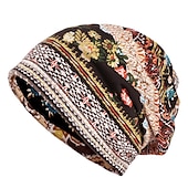 preiswerte Hüte-1 Stück Böhmen-Beanie mit weichem Blumendruck, dünner Stil, bequemer Kappenumfang 56–58 cm