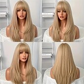 tanie Peruki syntetyczne modne-długa prosta blond peruka z imprezową peruką syntetyczną lolita odgrywanie ról damskie peruki na przyjęcie bożonarodzeniowe z naturalnego włókna o wysokiej rozdzielczości